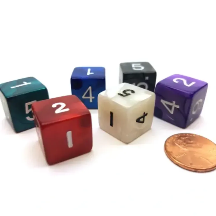 Dice>Pack of 6 D6 Pearl Dice - Charcoal, Emerald, Gray, Navy, Purple, Red - Your Source for Gaming Essentials