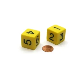 Dice>Pack of 2 D6 6-Sided Jumbo Opaque Dice - Yellow with Black Numbers - Your Source for Gaming Essentials