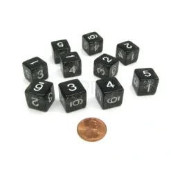 Dice>Pack of 10 D6 6 Sided 16mm Koplow Games Number Glitter Dice - Black - Your Source for Gaming Essentials