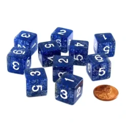 Dice>Pack of 10 D6 6 Sided 16mm Koplow Games Number Glitter Dice - Blue - Your Source for Gaming Essentials