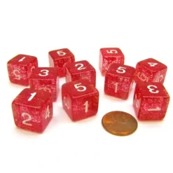 Dice>Pack of 10 D6 6 Sided 16mm Koplow Games Number Glitter Dice - Purple - Your Source for Gaming Essentials