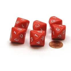 Dice>Pack of 6 D7 14-Sided 20mm Numbered 1 to 7 Twice Dice - Red with White - Your Source for Gaming Essentials