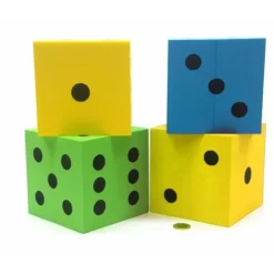 Dice>Pack of 4 D6 Very Large 4" 100mm Foam Dice - Blue, Green, and 2 Yellow - Your Source for Gaming Essentials
