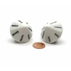 Dice>Pack of 2 D14 7 Virtues and 7 Sins Dice - White with Black Words - Your Source for Gaming Essentials