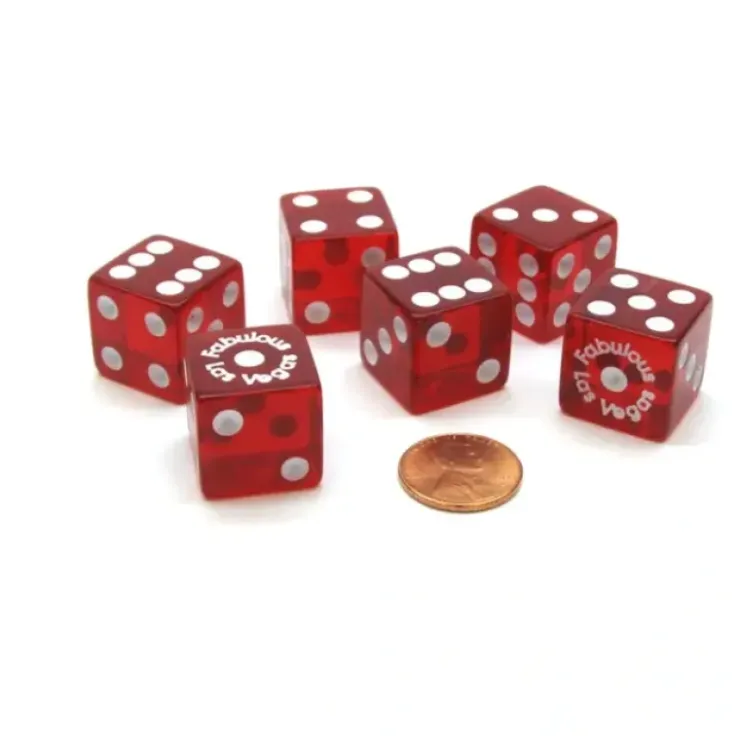 Dice>Pack of 6 "Fabulous Las Vegas" Transparent 19mm Dice - Red with White Numbers - Your Source for Gaming Essentials