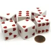 Dice>Pack of 6 Heart Pip D6 25mm Large Jumbo Love Dice - White with Red Hearts - Your Source for Gaming Essentials
