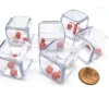 Dice>Pack of 6 '3 In a Cube' Dice - Three 5mm Red Tiny Dice Inside 25mm Clear Cube - Your Source for Gaming Essentials