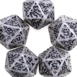 Dice>Pack of 5 Jumbo D20 Battle-Scarred RPG Dice - Clear with Black Etches - Your Source for Gaming Essentials