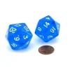 Dice>Pack of 2 Jumbo 29mm D20 Transparent Dice - Blue with White Numbers - Your Source for Gaming Essentials