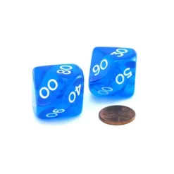 Dice>Pack of 2 Jumbo 25mm Tens D10 (00-90) Transparent Dice - Blue with White Numbers - Your Source for Gaming Essentials