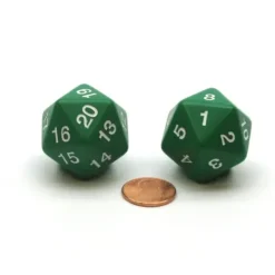Dice>Pack of 2 Large 30mm Countdown D20 Dice - Green with White - Your Source for Gaming Essentials