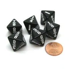 Dice>Pack of 6 Math Dice 8-Sided Fraction: 1/8 to 1 - Black with White - Your Source for Gaming Essentials