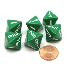 Dice>Pack of 6 Math Dice 8-Sided Fraction: 1/8 to 1 - Green with White - Your Source for Gaming Essentials