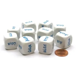 Dice>Pack of 10 20mm D6 Hebrew Word Numbers 1 to 6 - White with Blue Etches - Your Source for Gaming Essentials