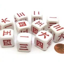 Dice>Pack of 10 20mm D6 Japanese and Chinese Number Dice 1 to 6 - White with Red - Your Source for Gaming Essentials