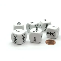 Dice>Pack of 6 22mm D6 Large and Small Stick Figure Dice - White with Black Etches - Your Source for Gaming Essentials