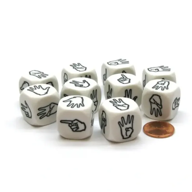 Dice>Pack of 10 20mm D6 Sign Language Numbers 1 to 6 - White with Black Etches - Your Source for Gaming Essentials