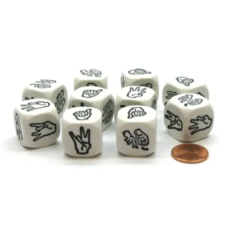 Dice>Pack of 10 20mm D6 Sign Language Numbers 7 to 12 - White with Black Etches - Your Source for Gaming Essentials