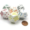 Dice>Pack of 6 28mm D12 Spotted Dice - White with: Black Red Green Blue Yellow Orange - Your Source for Gaming Essentials