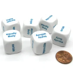 Dice>Pack of 6 20mm Educational English Probability Dice - White with Blue Words - Your Source for Gaming Essentials