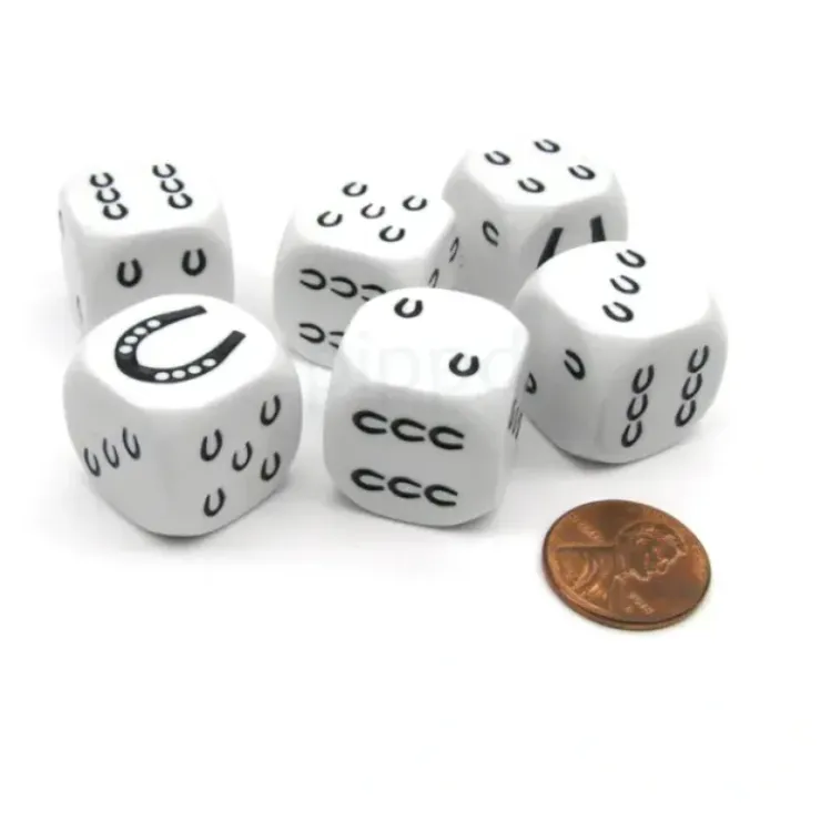 Dice>Pack of 6 20mm Koplow Games Horseshoe Lucky Dice - White with Black Etches - Your Source for Gaming Essentials