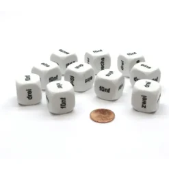 Dice>Pack of 10 20mm Math Word Number, German 1-6 - White with Black Words - Your Source for Gaming Essentials