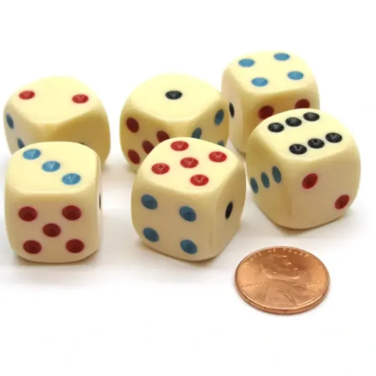Dice>Pack of 6 19mm Round Opaque Michigan Red Eye Dice - Ivory - Your Source for Gaming Essentials