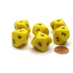 Dice>Pack of 6 20mm 10-Sided D5 Numbered 1 to 5 Twice Dice - Yellow with Black - Your Source for Gaming Essentials