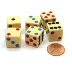 Dice>Pack of 6 16mm Square Opaque Michigan Red Eye Dice - Ivory - Your Source for Gaming Essentials