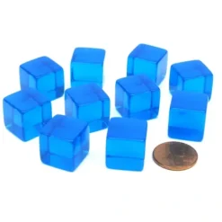 Dice>Pack of 10 16mm Square Transparent Blank Dice Cubes - Blue - Your Source for Gaming Essentials