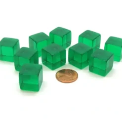 Dice>Pack of 10 16mm Square Transparent Blank Dice Cubes - Green - Your Source for Gaming Essentials