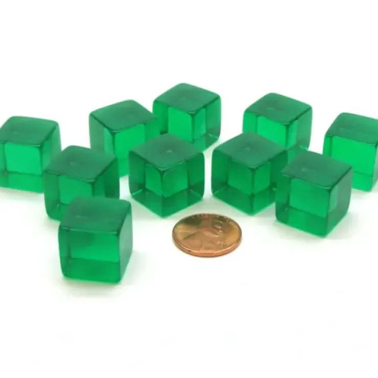 Dice>Pack of 10 16mm Square Transparent Blank Dice Cubes - Green - Your Source for Gaming Essentials