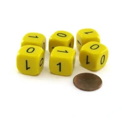 Dice>Pack of 6 Round Corner Binary Math (0, 1) 16mm Dice - Yellow with Black - Your Source for Gaming Essentials