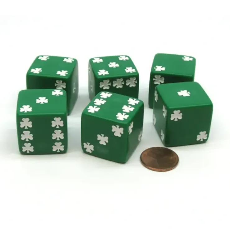 Dice>Pack of 6 Shamrock D6 25mm Large Jumbo Dice - Green with White Pips - Your Source for Gaming Essentials