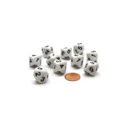 Dice>Pack of 10 10-Sided 16mm D5 Dice Numbered 1 to 5 Twice - White with Black - Your Source for Gaming Essentials