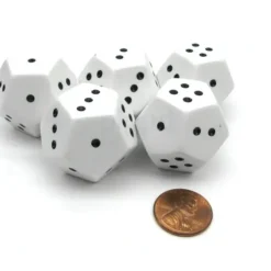 Dice>Pack of 5 Spotted 1-4 (3 Times) 12-Sided D4 28mm Dice - White with Black Pips - Your Source for Gaming Essentials