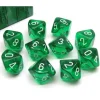 Dice>Pack of 10 Translucent Chessex 10-Sided D10 Dice - Green with White Numbers - Your Source for Gaming Essentials