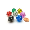 Dice>Pack of 7 Transparent D20 20mm Dice - Blue Clear Green Orchid Red Smoke Yellow - Your Source for Gaming Essentials
