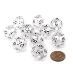 Dice>Pack of 10 Transparent 12 Sided D12 20mm Dice - Clear - Your Source for Gaming Essentials
