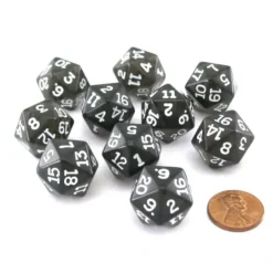 Dice>Pack of 10 Transparent 20 Sided D20 20mm Dice - Smoke - Your Source for Gaming Essentials
