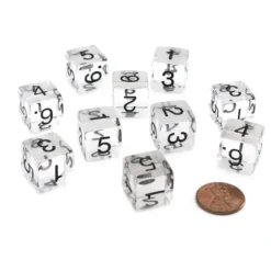 Dice>Pack of 10 Transparent 6-Sided D6 16mm Numbered Dice - Clear - Your Source for Gaming Essentials