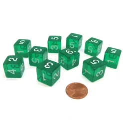 Dice>Pack of 10 Transparent 6-Sided D6 16mm Numbered Dice - Green - Your Source for Gaming Essentials