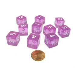 Dice>Pack of 10 Transparent 6-Sided D6 16mm Numbered Dice - Orchid - Your Source for Gaming Essentials