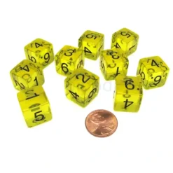 Dice>Pack of 10 Transparent 6-Sided D6 16mm Numbered Dice - Yellow - Your Source for Gaming Essentials
