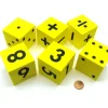 Dice>Pack of 6 Yellow 50mm Foam Math Dice - Assorted Function, Spotted, and Numbered - Your Source for Gaming Essentials