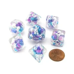 Dice>Pearl Resin 16mm 7-Die Polyhedral Dice Set - Gradient Purple Teal with White - Your Source for Gaming Essentials