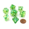 Dice>Pearl Resin 16mm 7-Die Polyhedral Dice Set - Sea Foam with Green Numbers - Your Source for Gaming Essentials