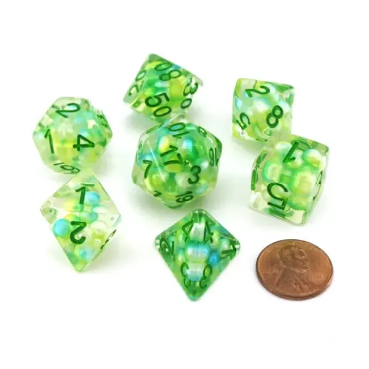 Dice>Pearl Resin 16mm 7-Die Polyhedral Dice Set - Sea Foam with Green Numbers - Your Source for Gaming Essentials