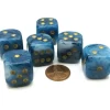 Dice>Phantom 20mm Big D6 Chessex Dice, 6 Pieces - Teal with Gold Pips - Your Source for Gaming Essentials
