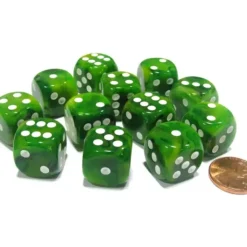 Dice>Phantom 16mm D6 Chessex Dice Block (12 Dice) - Green with White Pips - Your Source for Gaming Essentials